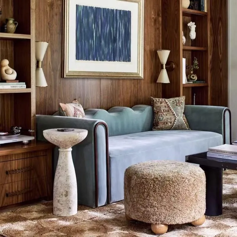 New Arrival Customized Velvet Solid Wood Base Sofa Foot Stool Home Living Room Children Pouf Ottoman Kid Bedroom Play Chair