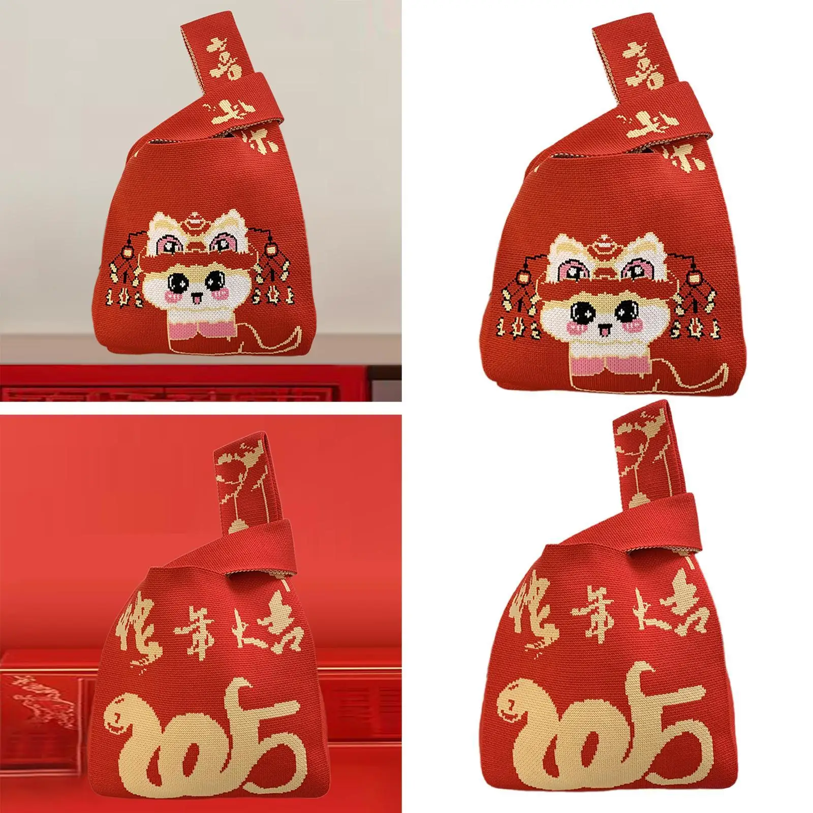 

Сумка на запястье с узлом Вязаная сумка Симпатичный кошелек на запястье с узлом Новогодняя вязаная сумка