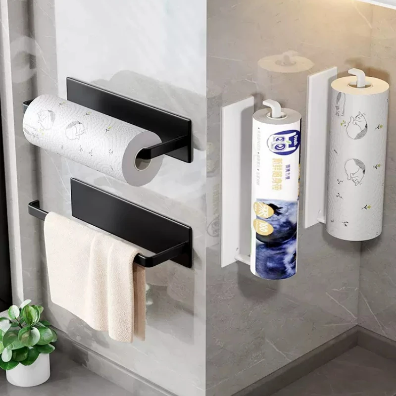 Punch free kitchen paper towel rack cabinet roll paper rack storage kitchen paper towel fresh-keeping film duster storage rack