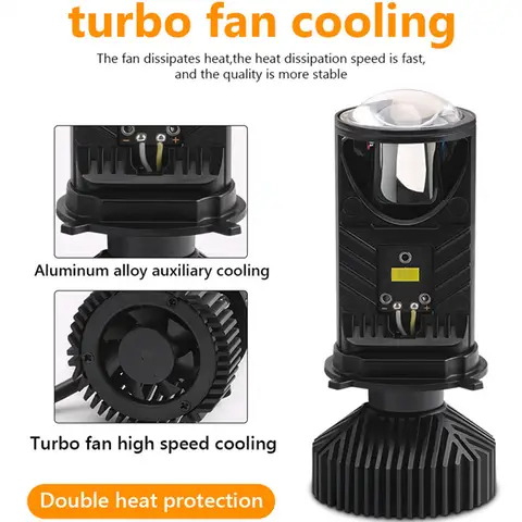 Y6 Turbo Fan H4 LED Headlights Car H4 Mini Projector Lens 6000K Super Bright 20000LM Hi Lo Beam Bulb LED Lights Car Light Lamp 8 best sales y6 led h4 - №3
