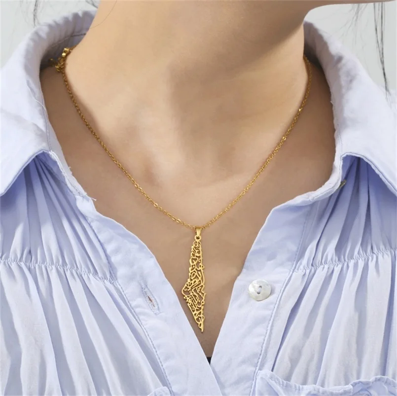 Fashion Palestine Map Pendant Necklace for Women Men Israel Map Stainless Steel Chains Necklaces Country Geography Jewelry - view 4