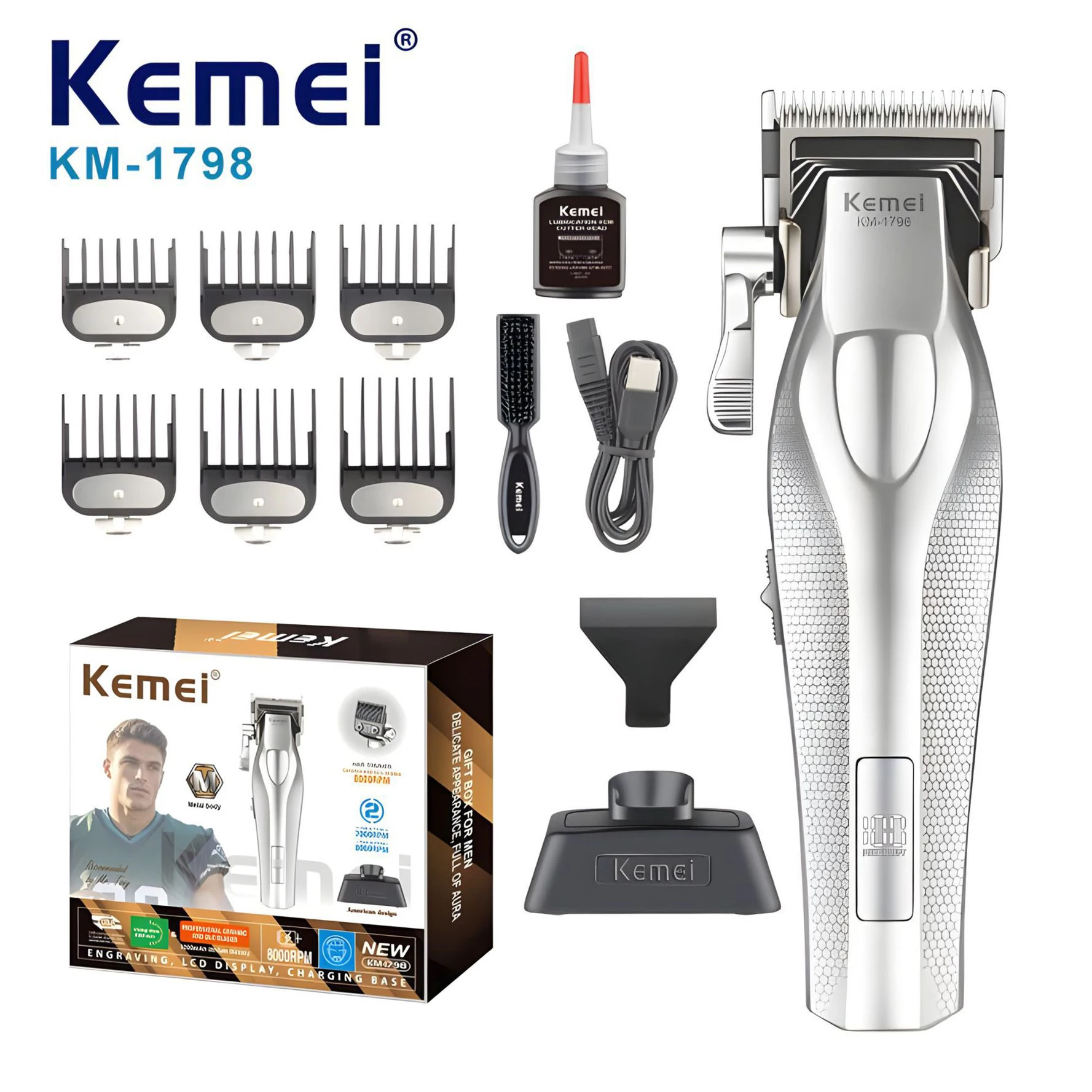 Kemei Haarschneider, professioneller Haarschneider, elektrische Haarschneidemaschine, wiederaufladbarer Haarschneider, 0 mm Trimmer für Männer, KM-3023-702 – Detail 1