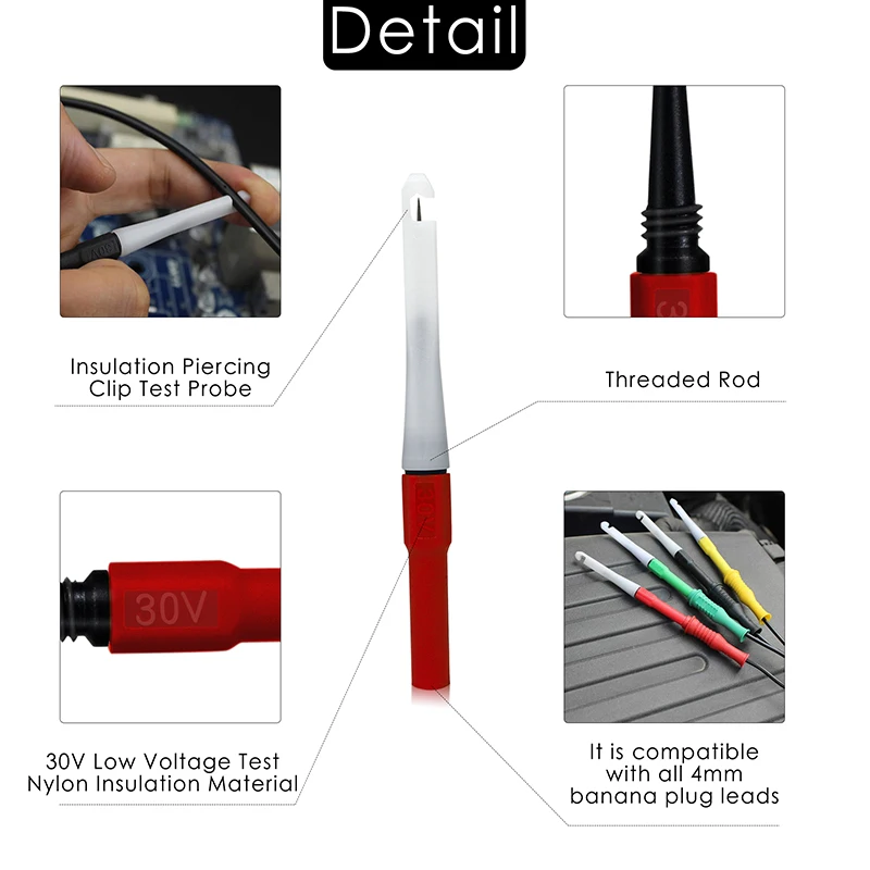 Multimeter Back Rear Probe Vehicle Detection Nondestructive Insulation Puncture Probe Tip 2022 Latest 30V Thread Design