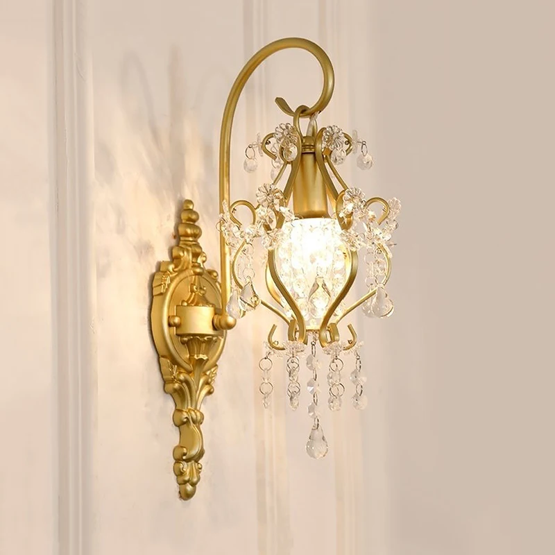 

French Luxury Crystal Wall Lamp For Indoor Home Decoration Bedroom Sconce Lamp American Hotel Homestay Corridor Led Lights