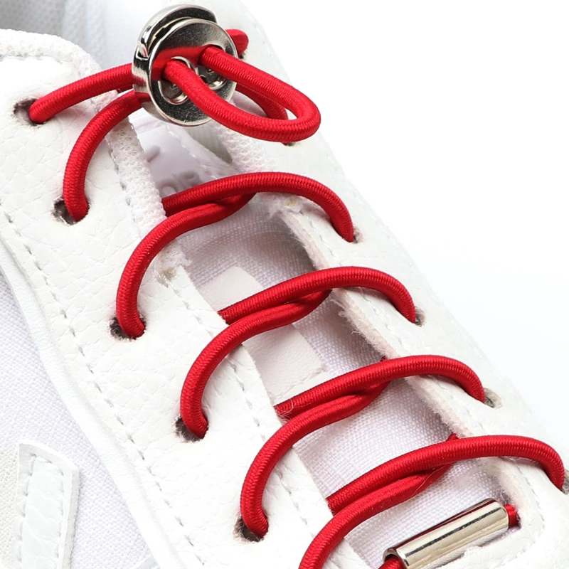 Round Elastic Shoelace Without Ties Metal Spring Buckle Lock Lazy Shoestring For Sneakers Kids Adult Lazy Shoe Laces Accessories