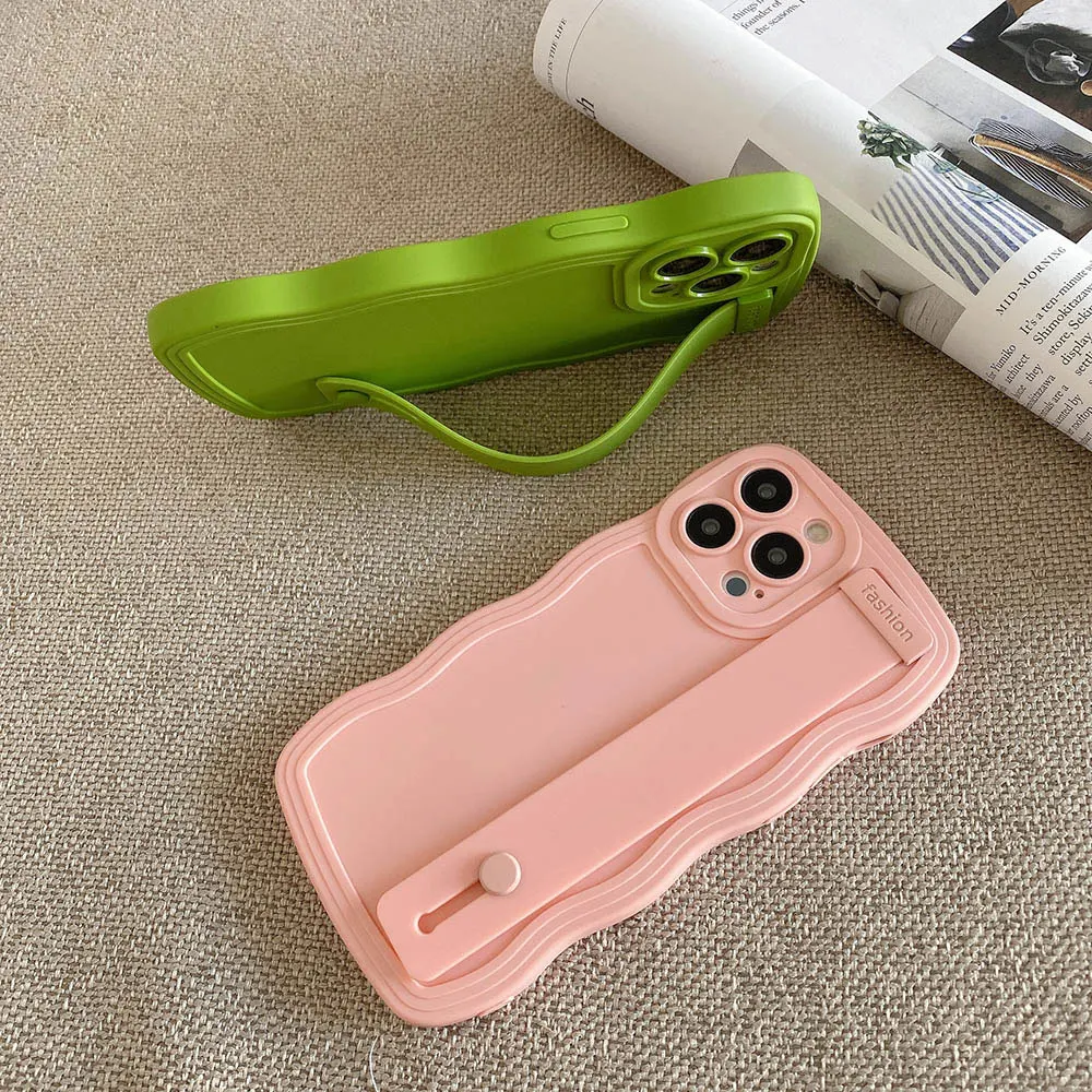 For iPhone 14 12 13 11 Pro Max X XR XS Max Wrist Strap Phone Holder Soft TPU Candy Plain Color Cover For iPhone 8 7 Plus