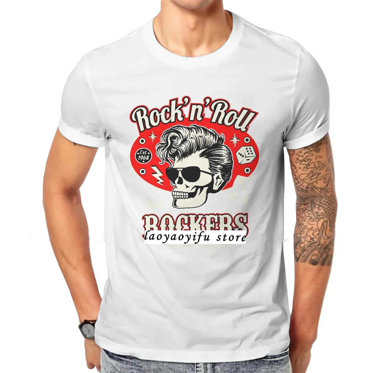 Gothic Rockabilly Rock and Roll Creative TShirt Cool Men Skull Dice Rockers Graphic Tshirts Male Fashion Hip-hop Tops XS-4XL