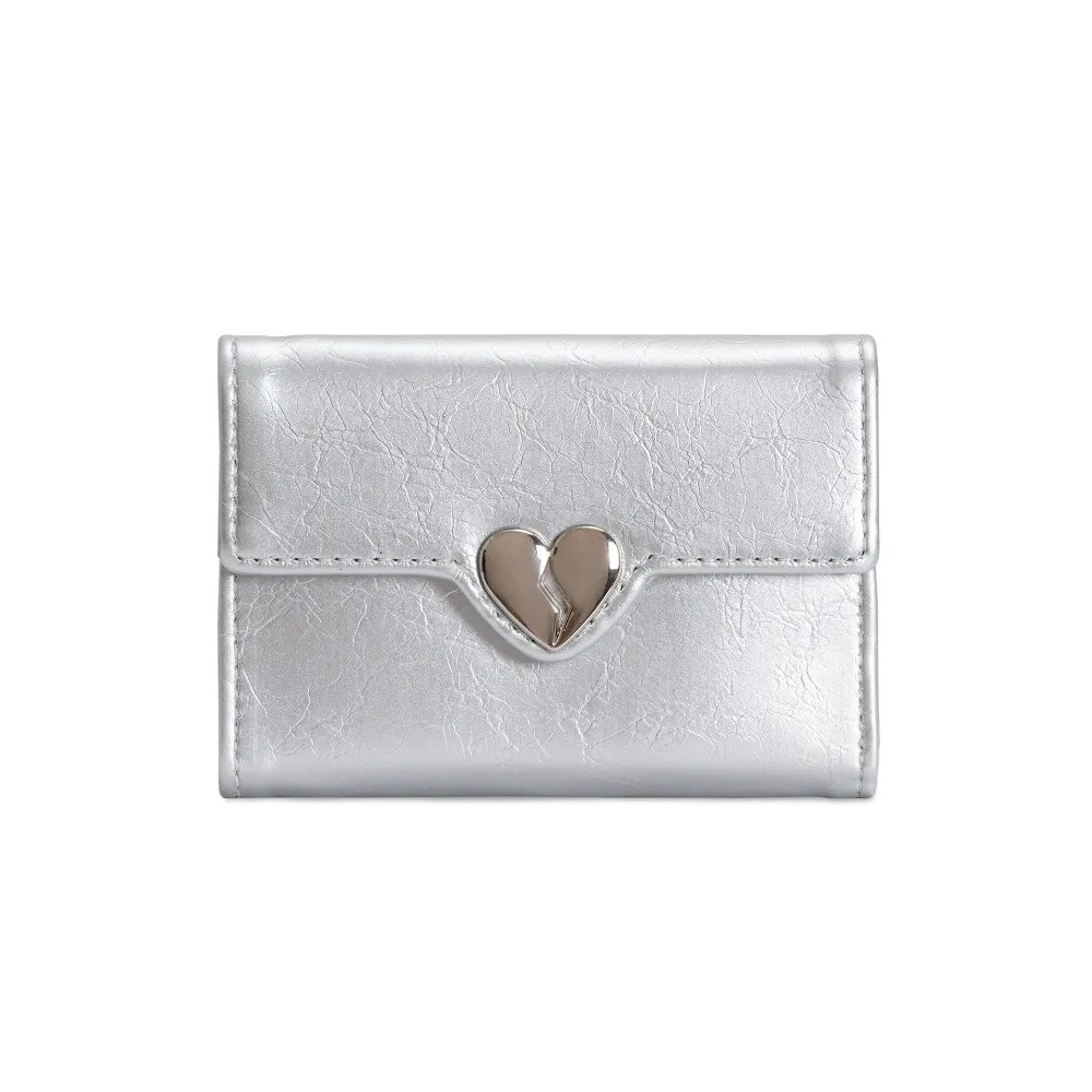 

Portable Korean Crack Heart Wallet PU Leather High Quality Women's Leather Wallet Short Fold Student Purse Card Holder