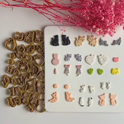 Cute Cat Creative Happy Kitten Pet Shape Mirrored Polymer Clay Cutters Cutting Molds For Earrings Jewelry Decoration Making