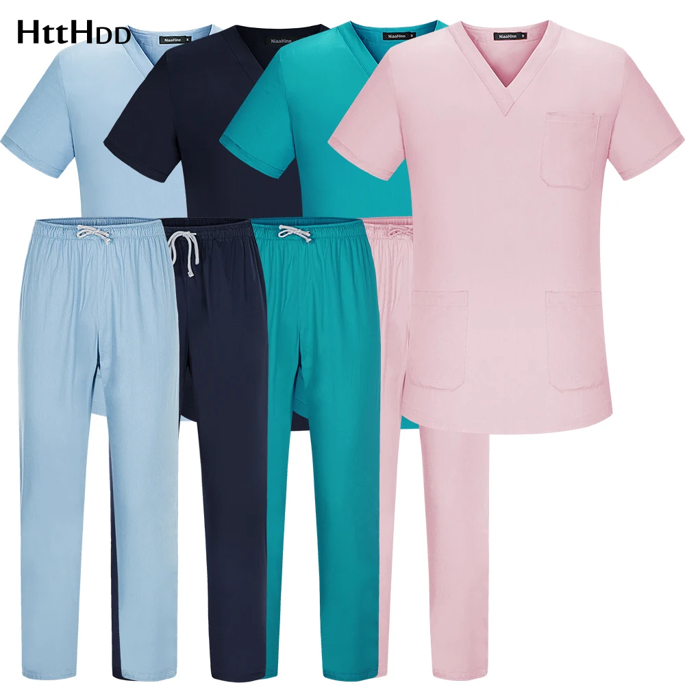 

Wholesale Veterinary Pet Grooming Workwear Nurse Clothing Scrub Top Pants Unisex Hospital Doctor Solid Color Dental Clinic Suit