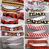 DHK 5/8'' 5yards Christmas Halloween chevron Printed Fold Elastic FOE Stretch Ribbon Decorations Craft DIY Sewing E2188