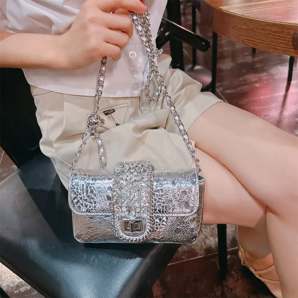 Luxury Designer Brand New High Quality Leather Fashion Shoulder Crossbody Bag Women's Rhinestone Dinner Bag Hot Sale