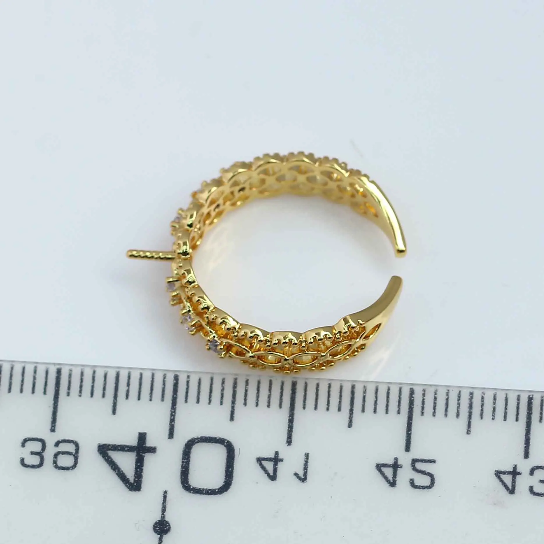 JZ179  Copper Gold Plated Texture Hollow Adjustable Pearl Ring Blank Empty Settings DIY Jewelry Findings