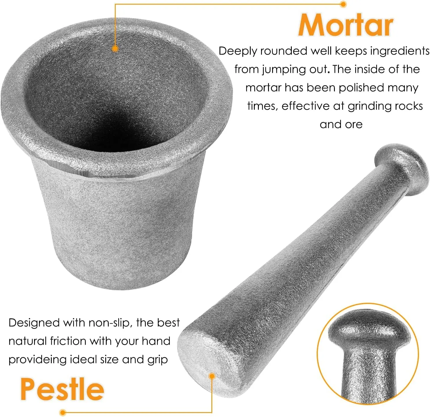 TENG MILE Cast Iron Mortar and Pestle Rock-Ore Crusher Mortar Heavy Duy Large Size 6.5KG Blacksmith Tools