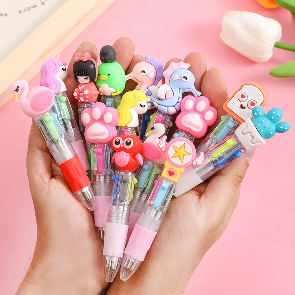 Kit 20pcs 4 In 1 Color Cartoon Anime Ballpoint Pen Infantile for School Stationery