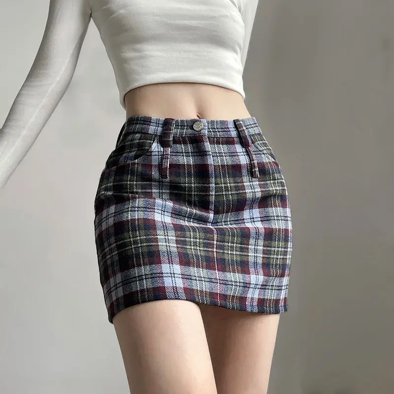 Plaid Skirt Preppy Blue Women Y2K High Waist Streetwear Mini Skirts Female Summer Korean Fashion All-Match A-Line Skirts New