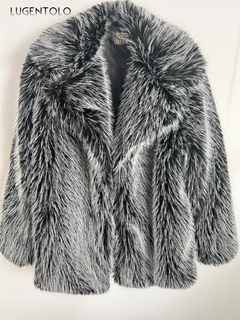 Women Faux Fur Coats 2024 High Quality Soft Fluffy Padded Warm Jacket Fashion Mid Length Lapel Loose Luxury Street Party Wear