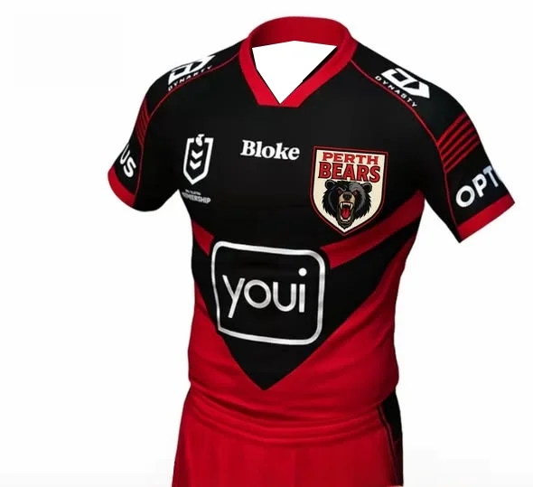 2026 Neues Perth Bears Dynasty NRL Rugby-Trikot für Herren ist übergroß und locker geschnitten, geeignet für den täglichen Gebrauch und das Training. – Detail 5