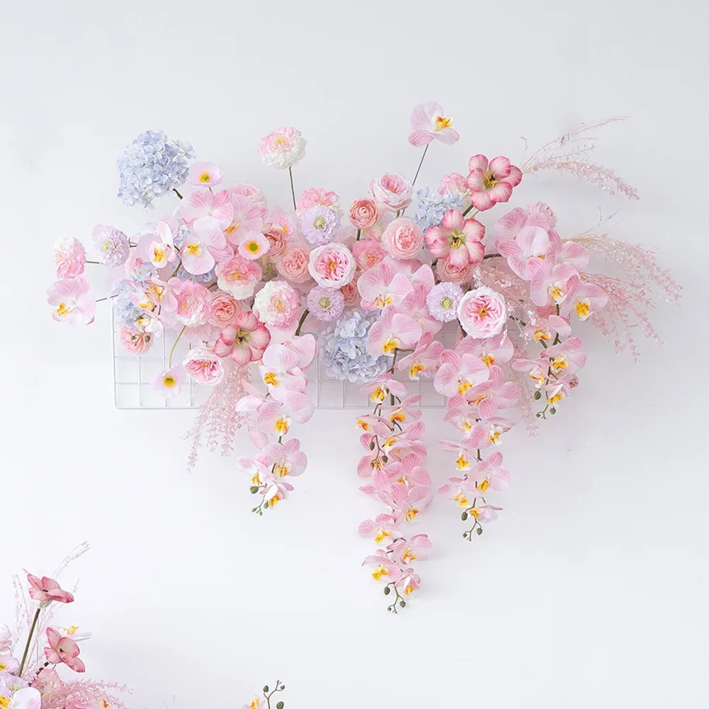 Wedding pink series finished row road wedding hall layout floor row simulation silk flower decoration