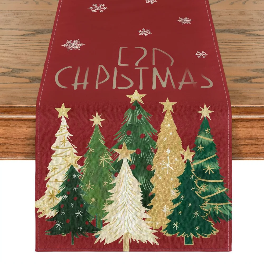 Linen Christmas Table Runner Plaid Decorative Table Cloth Festive Dining Room Decor For Holiday Party Home Accessory