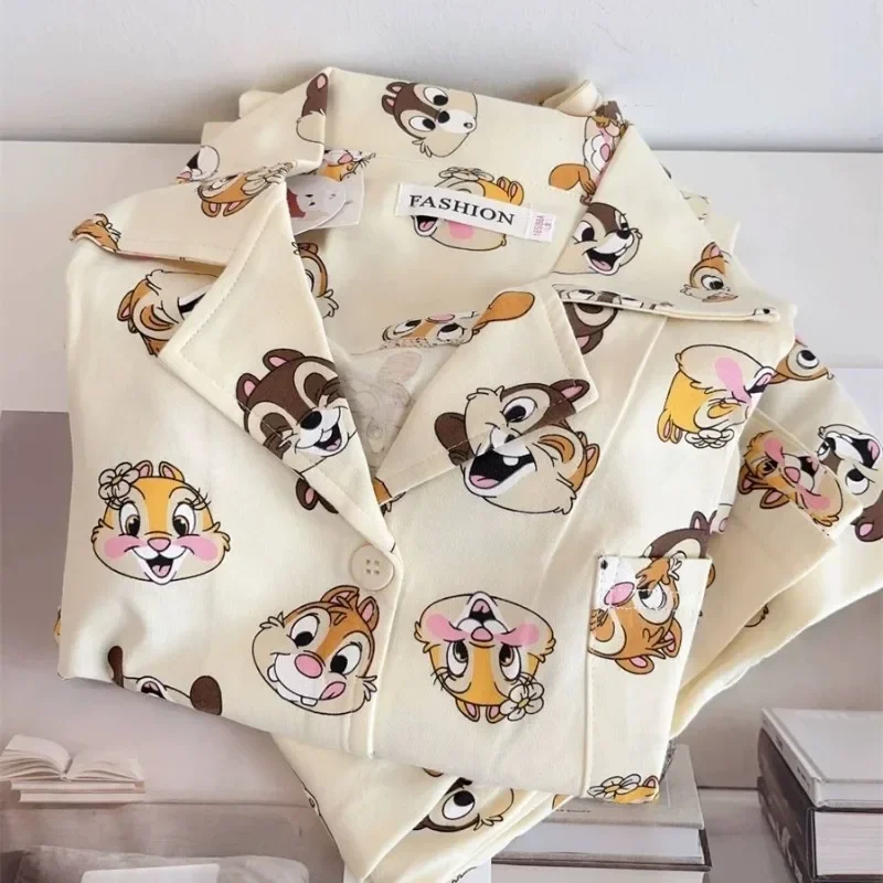 Disney Chip Dale cute creative cartoon pattern printing soft and comfortable pure cotton skin-friendly pajamas and home wear set