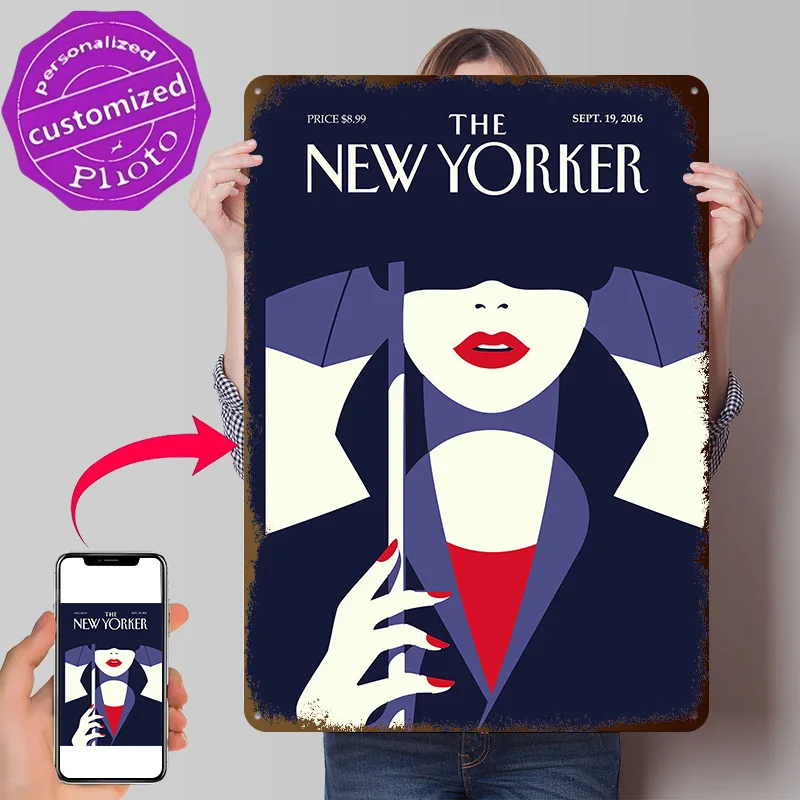 The New Yorker Cover Art 3D Texture Metal Poster Customized Wall Art Tin Sign Gift for Mancave Room Decorating Interior Man Cave