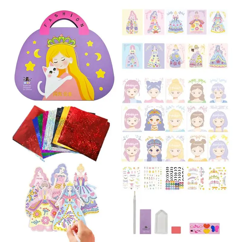 Rhinestones Painting Kits Handmade Material Dress-Up Stickers Handmade Princess Dress Up Sticky Book For Girls Boys Fine Motor