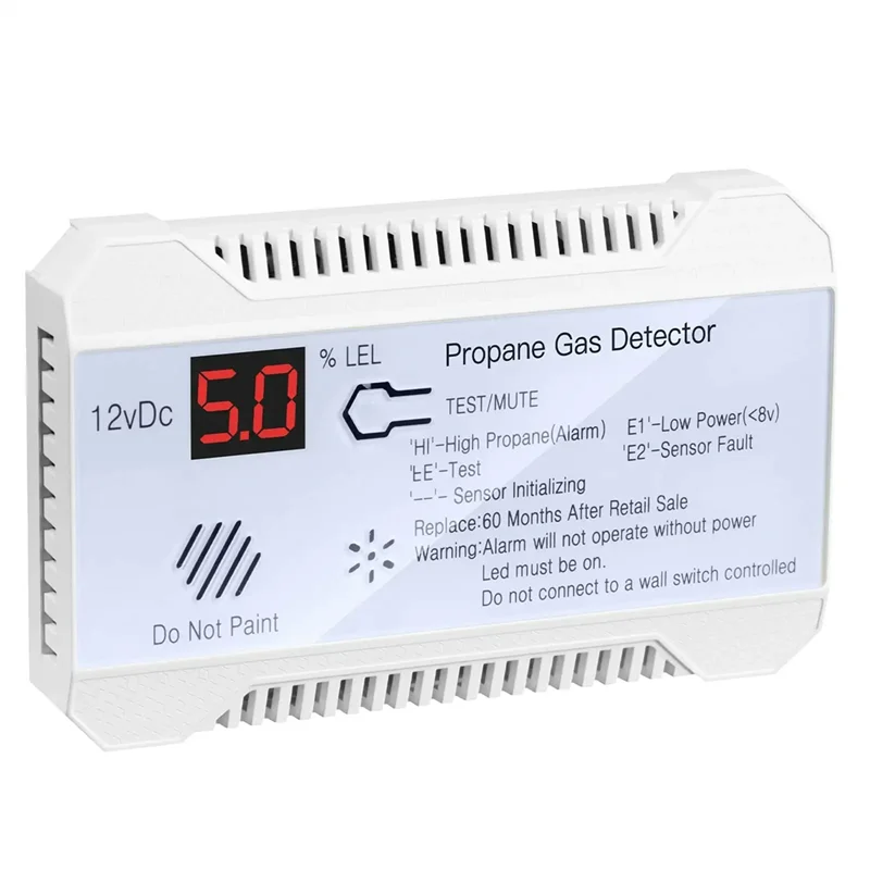 Propane Detector 12V LPG Natural Gas Sensor Leak Alarm 85DB Siren for Car RV Home Digital Propane Tester Meter(White)