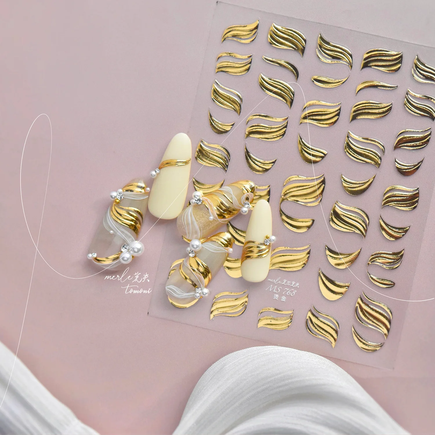 Gold-embossed Nail Stickers Luxury Golden Ribbon Adhesive Nail Art Decoration Stickers DIY Trendy Manicure Decals Nails Parts