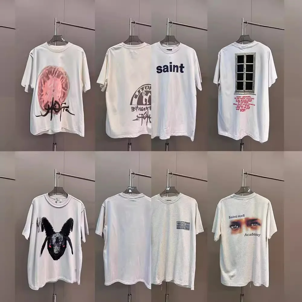 سانت مايكل-تي شيرت بأكمام قصيرة للرجال والنساء ، ملابس قطنية فضفاضة وغير رسمية بحروف مطبوعة ، على الطراز أمريكي ، كلاسيكي