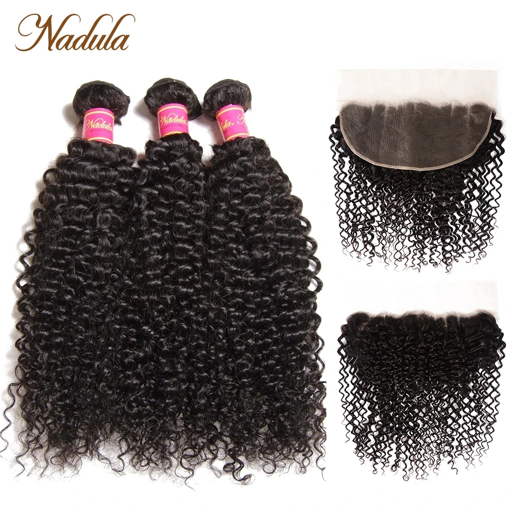 Nadula Hair Brazilian Curly Bundles With Frontal Closure 100% Remy Human Hair Frontal 13*4 Ear to Ear Lace Frontal With Bundles