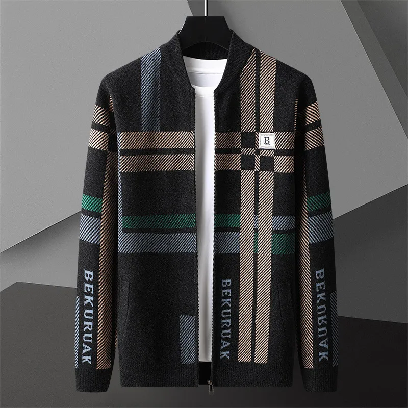 

Fashion Brand Autumn Winter Designer Cardigan Sweter De Hombre Pocket Men Cardigan England Spliced Color Cardigan Knit Jacket