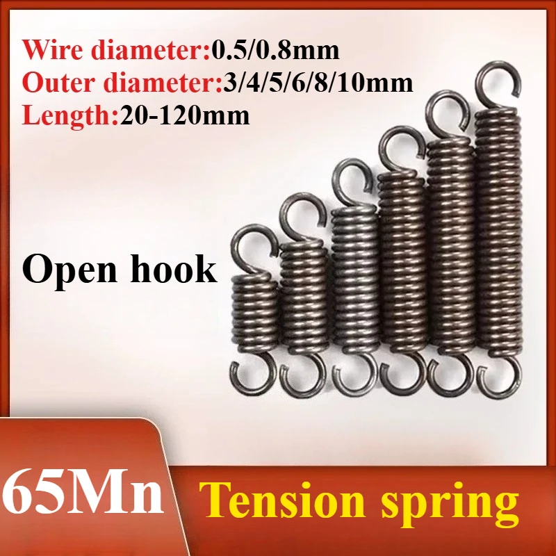 65Mn Spring Steel Strip Hook Tensile Spring Wire Diameters 0.5mm 0.8mm. Outer Diameters 3mm 4mm 5mm 6mm 8mm 10mm