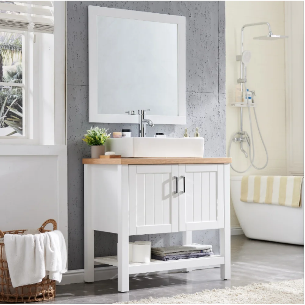 

32" Bathroom Vanity with Sink,Single Bathroom Vanities Cabinet with Doors and Open Shelf,Solid Wood Small Vanity with Sink Set