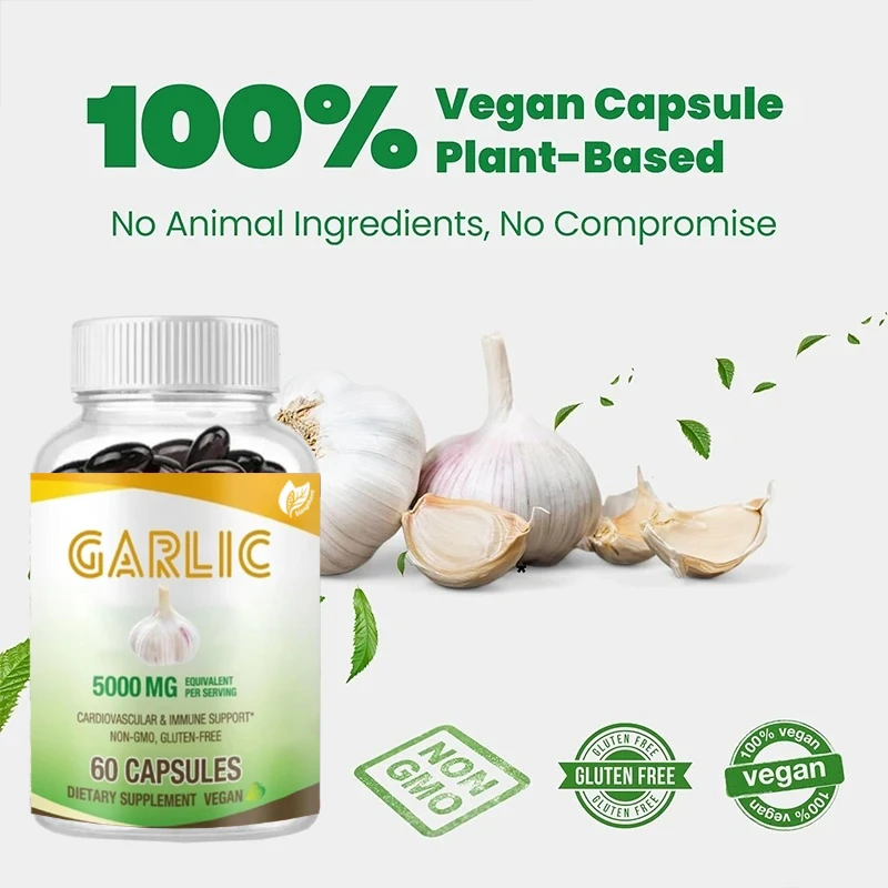 1.25% Allicin Extract 5000mg Heart & Blood Pressure Support Non-GMO 60 Vegetarian Capsules Fresh Formula