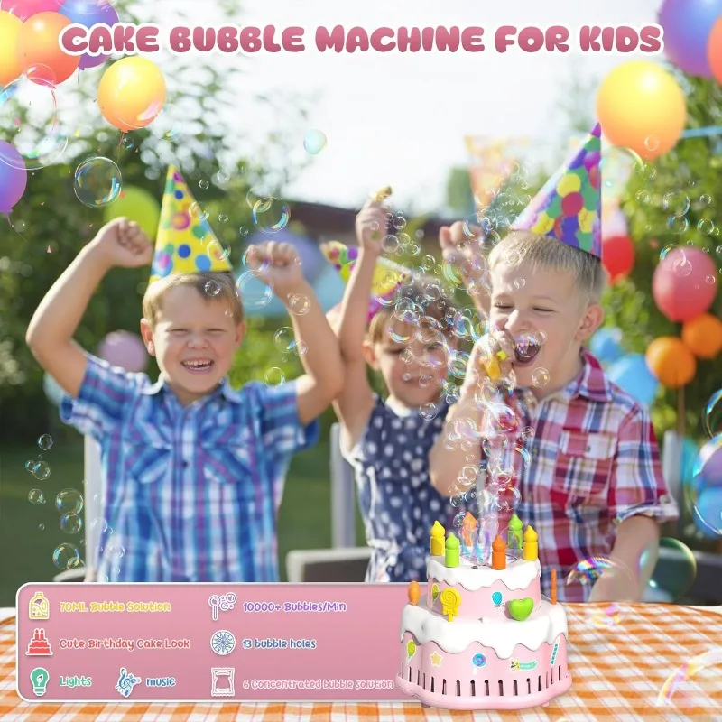 Verjaardagstaart Bubble Machine voor kinderen Automatische blazer per minuut/licht/muziek Zomer Bubble Maker Speelgoed