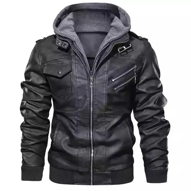 

Hooded Jacket PU Leather Warm Motorcycle High Quality Fashion Coat Mens Drive Jacket Autumn Winter Bomber Leather Jacket Men