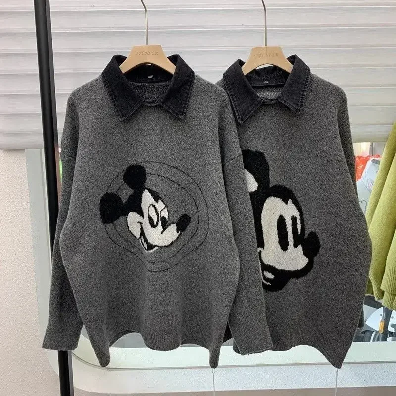 Disney Mickey Winter Knitted Sweater Women\'s Warm Fleece Comfortable Women\'s Pajamas Silk Pajamas Women\'s Casual Loungewear Top