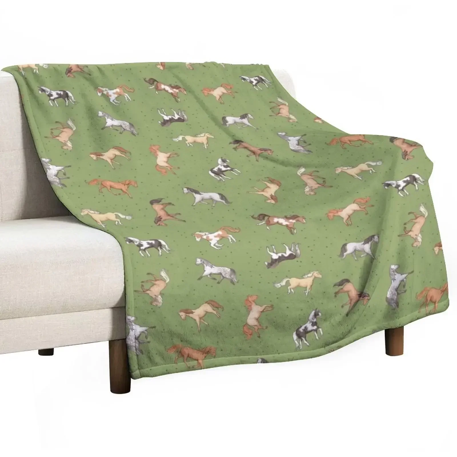 Scattered Horses spotty on olive green pattern Throw Blanket Nap Decorative Sofas For Baby Luxury Designer Blankets