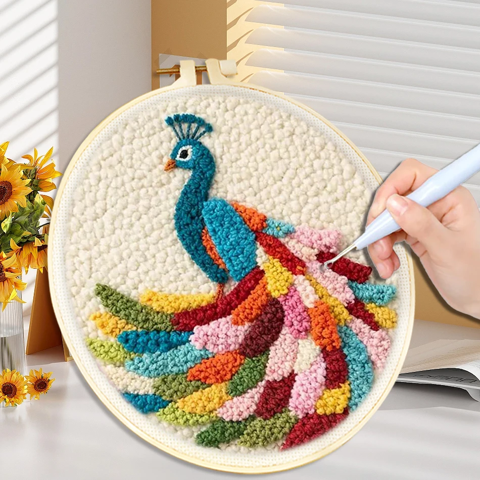 

Punch Needle Embroidery Starter Kits With Frame Animal Pattern Funny Punch Needle Kits for Adults Beginners Handicraft DIY Gift
