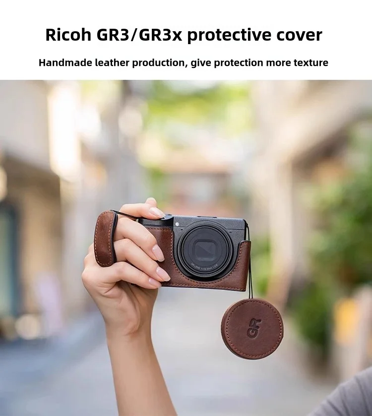 

Handmade leather protective case for Ricoh GR3 GR3xHDF camera bag journal edition base shell lens cap wrist strap