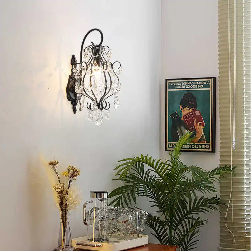 

Настенный светильник для внутренней мебели, французский черный светильник для спальни, прикроватный светильник, роскошный коридор, проход, гостиная, фон, настенная стена