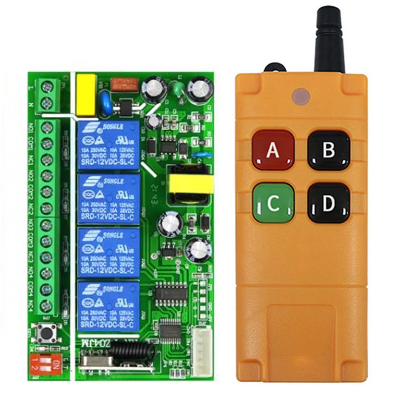 433MHz Universal Wireless Remote Control AC 110V 220V 4CH Relay Radio controller Receiver Module RF Switch & Gate Garage opener