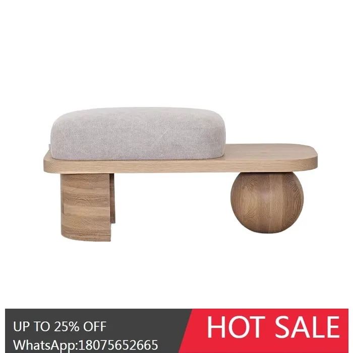 

MJY Entryway Coat and Hat Room Sofa Bench Fabric and Solid Wood Round Ball Tail Stool