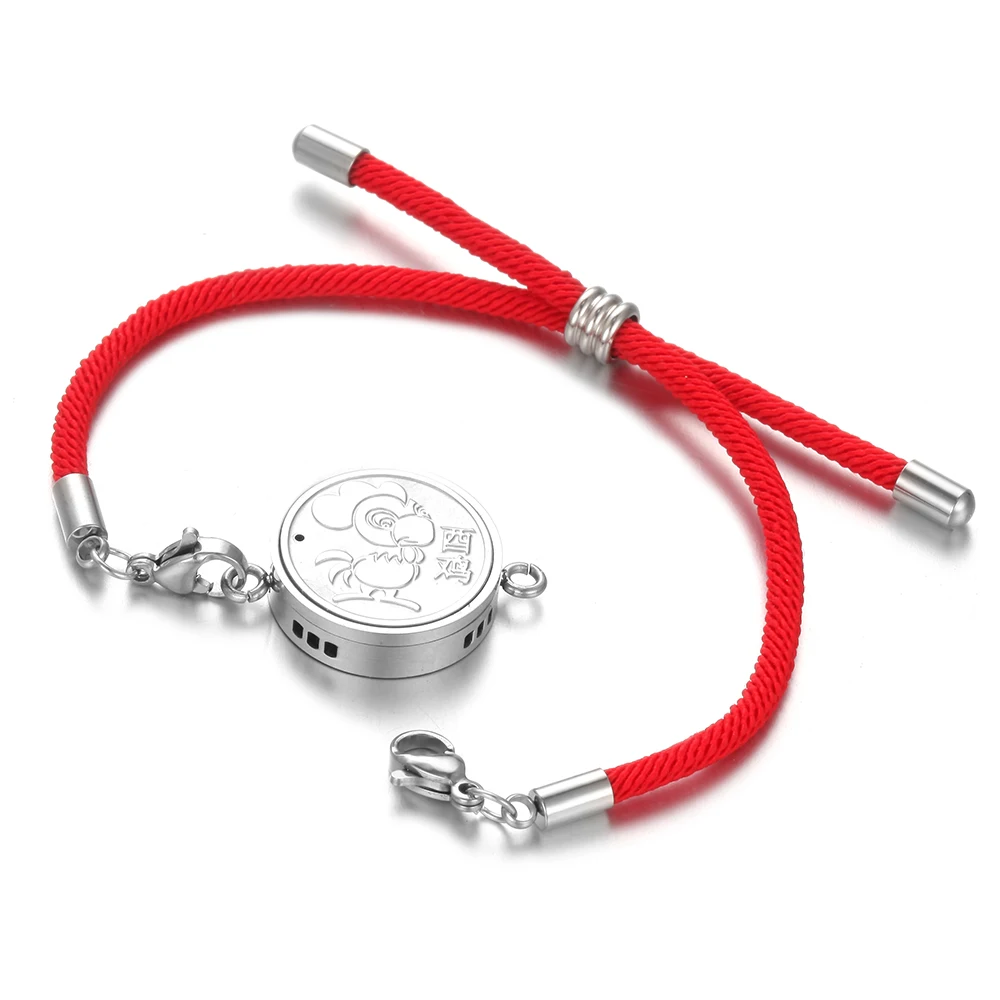 Bracciale per aromaterapia in acciaio inossidabile Corda rossa 12 Animali dello zodiaco cinese Profumo Bracciale con diffusore di olio essenziale Gioielli con aroma