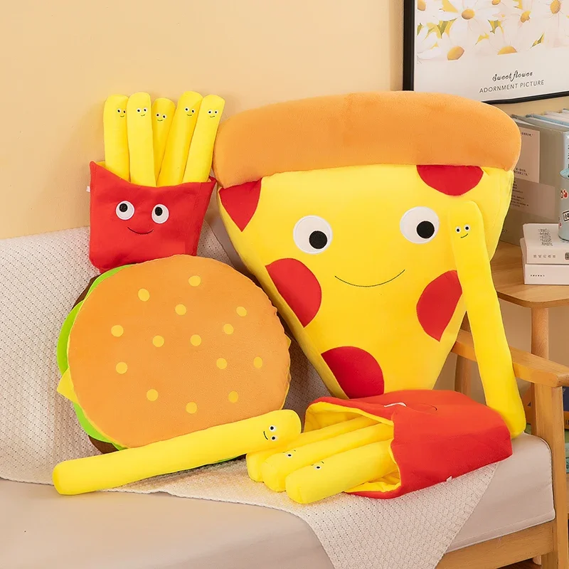 French Fries Hamburger Plush Toy Pizza Foodie Snack Throw Plant Stuffed Doll Holidays Props Decorative Throw Pillow for Kids