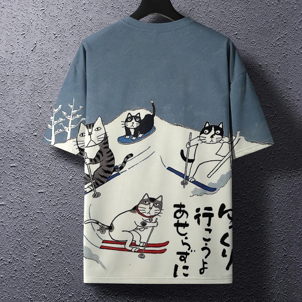 3d Japanese Cat Print Short Sleeve T-Shirt Summer Fashion Unisex Clothing Harajuku Oversized Tees For Men 2024 Men Women T-Shirt