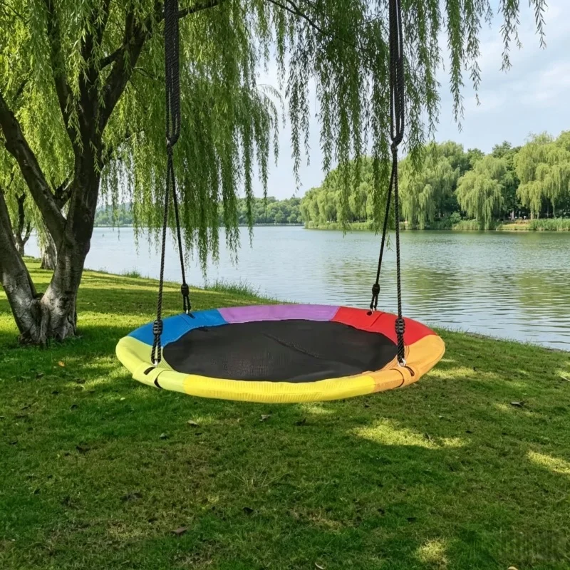 

Circular Oxford Net Canvas Kids Hammock Hanging Rope Swing Outdoor Tool For Park Camping Balcony Backyard Garden Playground Set