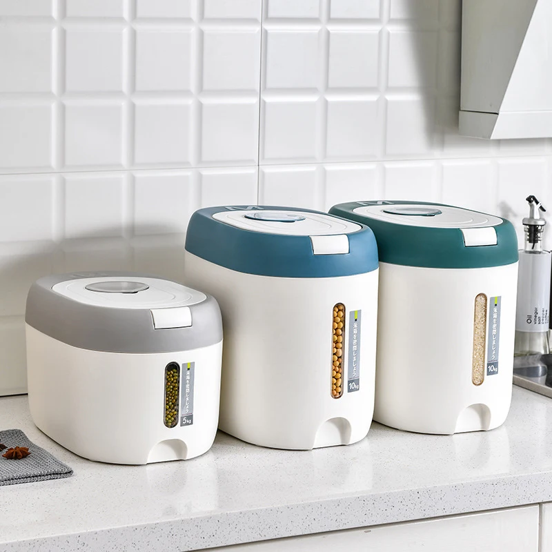 5/10Kg Rice Bucket Sealed Rice Dispenser Insect Moisture Proof Sealed Rice Storage Container Grain Storage Box