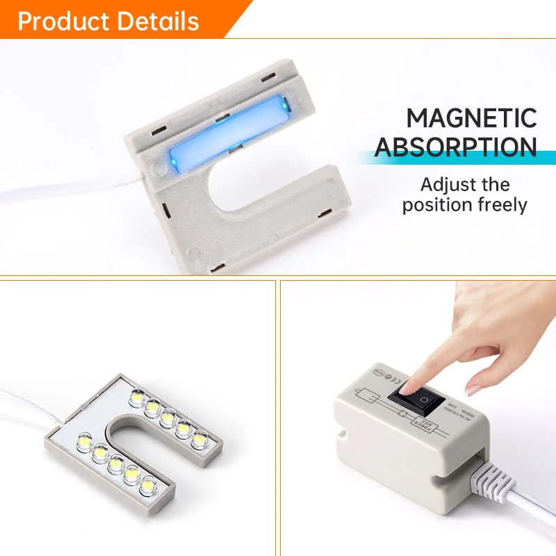 Lampe d'éclairage industriel flexible en forme de U pour machine à coudre, base magnétique, lumières de travail pour établi, prise EU, US, 10LED, COB